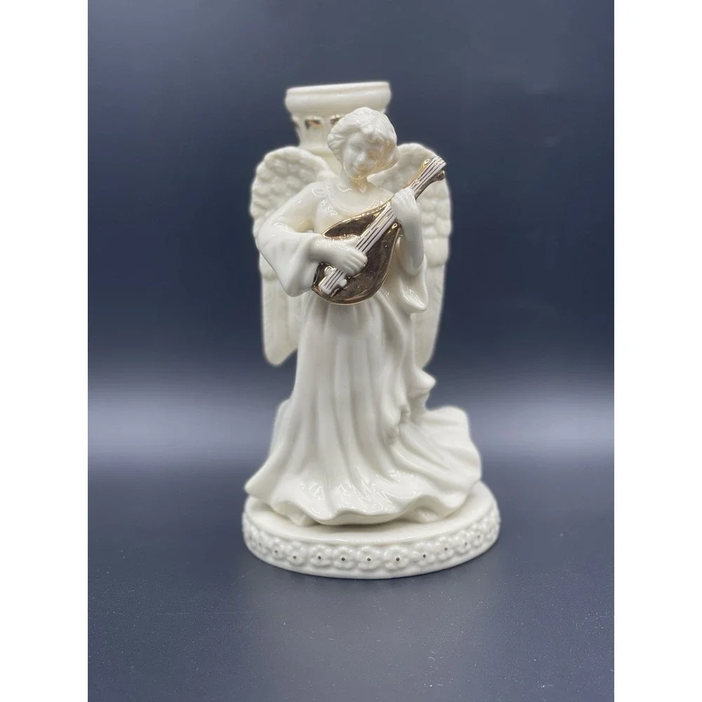 Mikasa Fine Porcelain Holiday Elegance Angel Candle Holders Gold Trim (Set of 2)